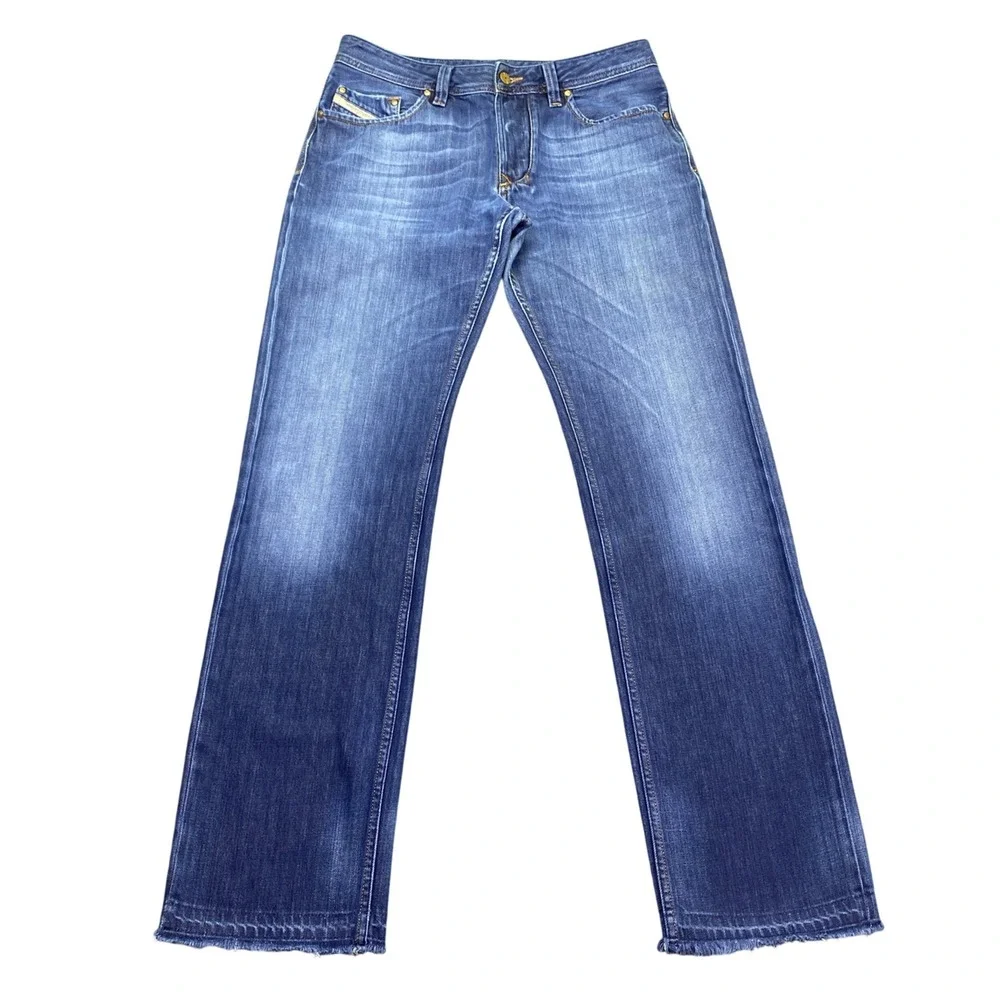 Diesel Larkee Regular Straight Jeans Blue Wash Button Fly Italy Sz 34 Grunge